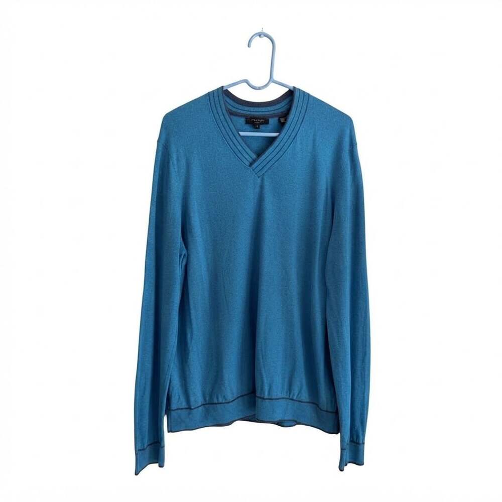 Ted Baker London Men’s V-Neck Sweater Size 3X Teal Blue Organic Cotton